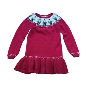 Jingles & Joy Sweater Dress Kids Red Gnome Fair Isle Ruffle SIZE 6X